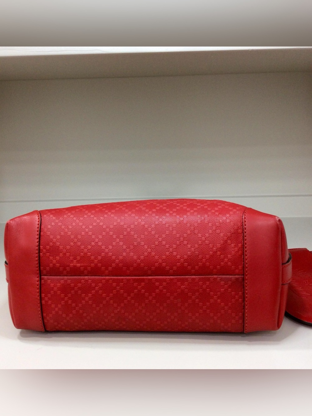 Authentic Gucci Small Diamante Craft Tote Canvas Leather with Pouch Red Bag - Picture 5 of 16